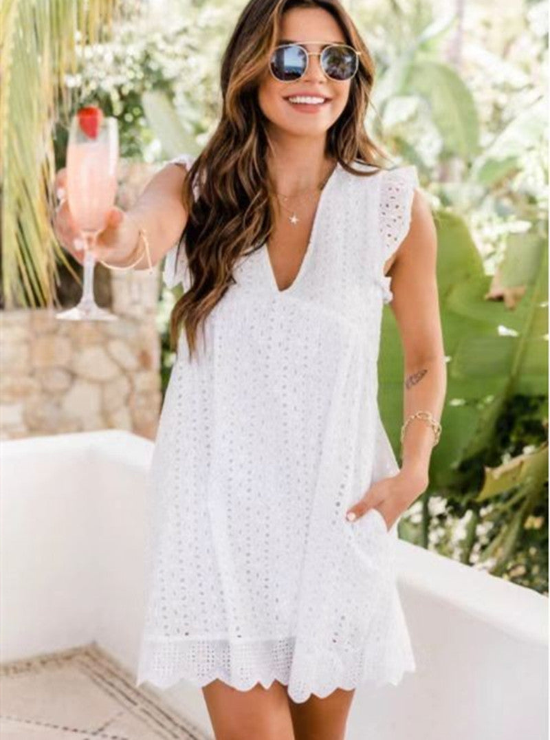 AZURE LACE POCKET DRESS