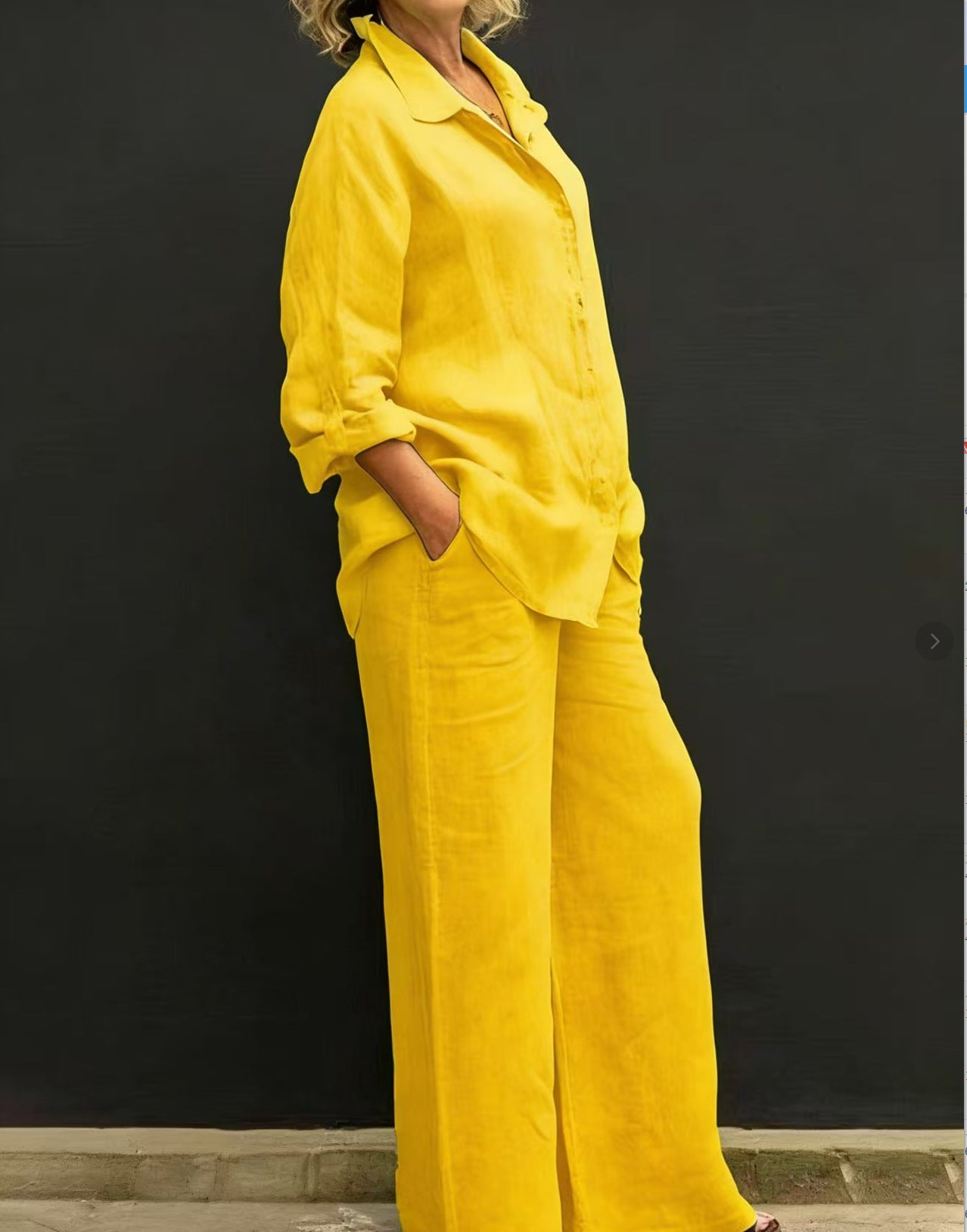 Siv™  vintage långärmat set med button-down-blus och lösa raka byxor för kvinnor
