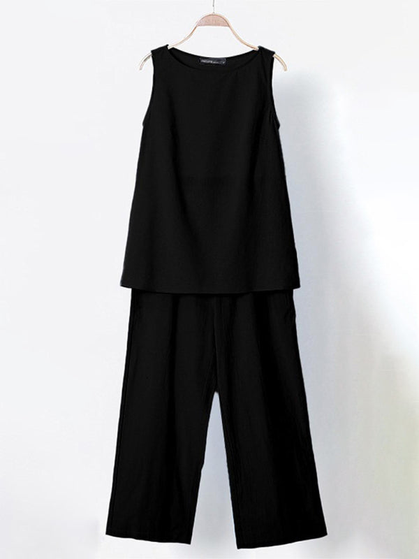 Mia™ | Elegant tvådelat set med ärmlös topp och vida byxor ✨