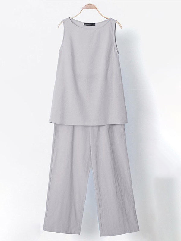 Mia™ | Elegant tvådelat set med ärmlös topp och vida byxor ✨