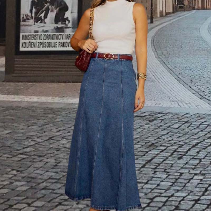 🌟Förlänger och smalnar av | A-linjeformad denimmaxikjol | Smickrande silhuett💃